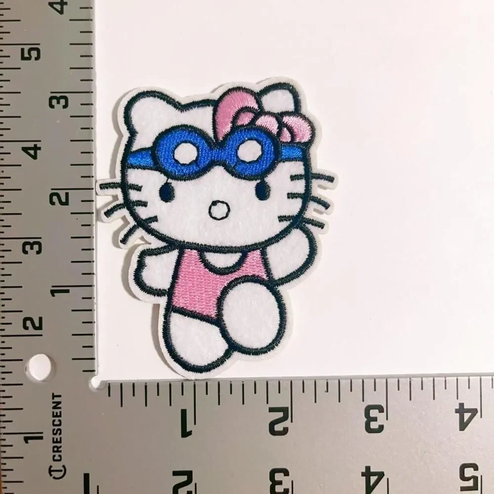 Iron on‎ patch- Pink Cute Hello Kitty with Swimming Googles. A14